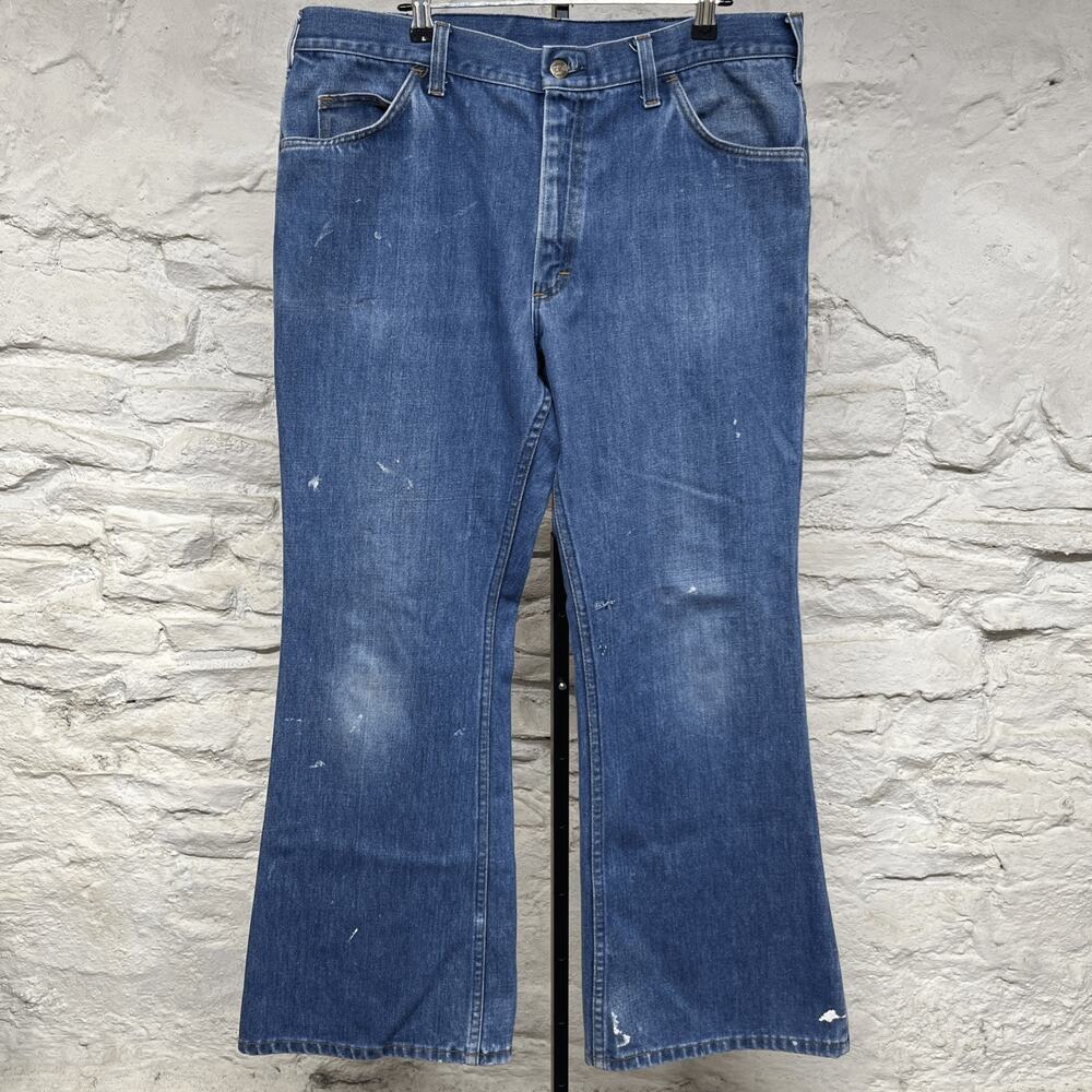 Big Smith Vintage 70s Flare Leg Jeans Western Bootcut Paint Splatters Distressed